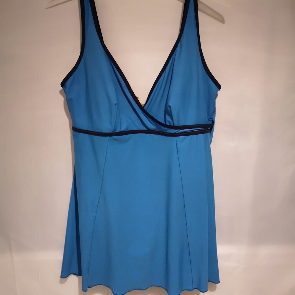 Christina Ladies Size 18W One Piece Blue with Navy Accents Bathing Suit